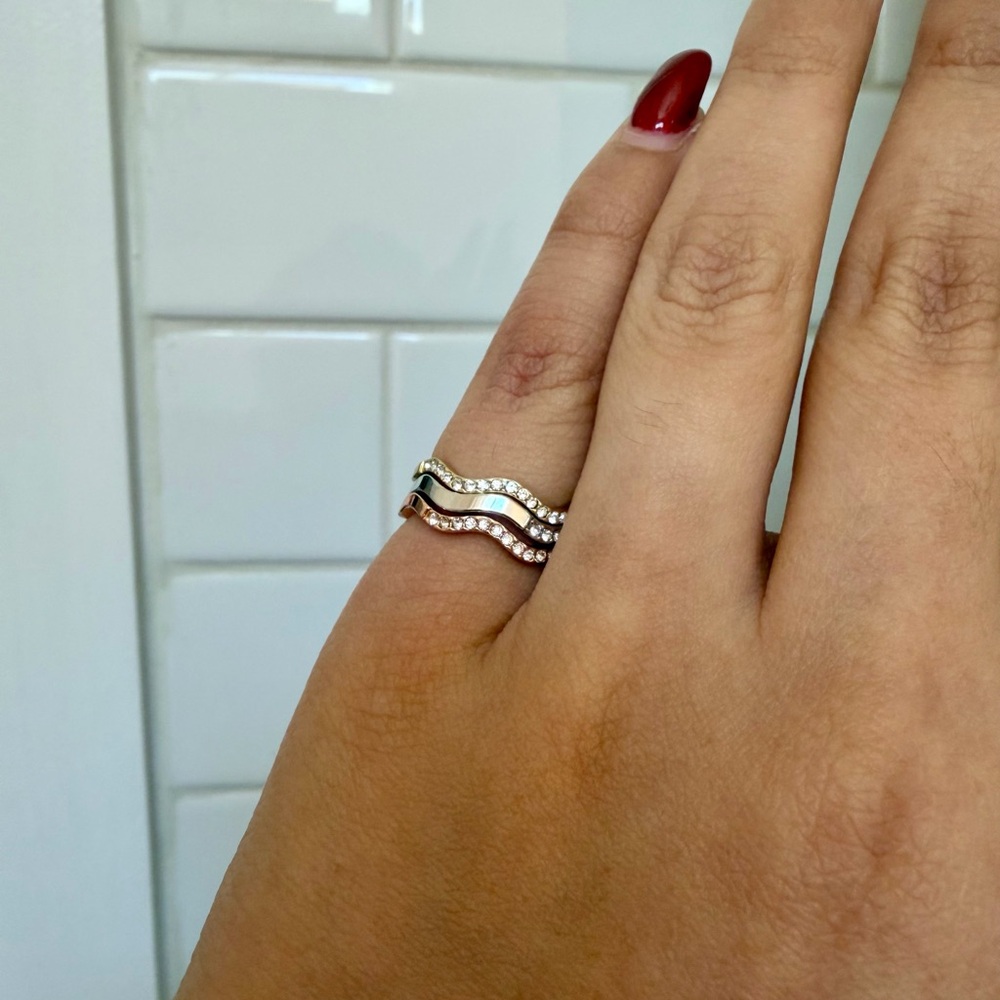 NWT Charter Club Wave Ring Set of 3 Plated CZ Set Sz 5